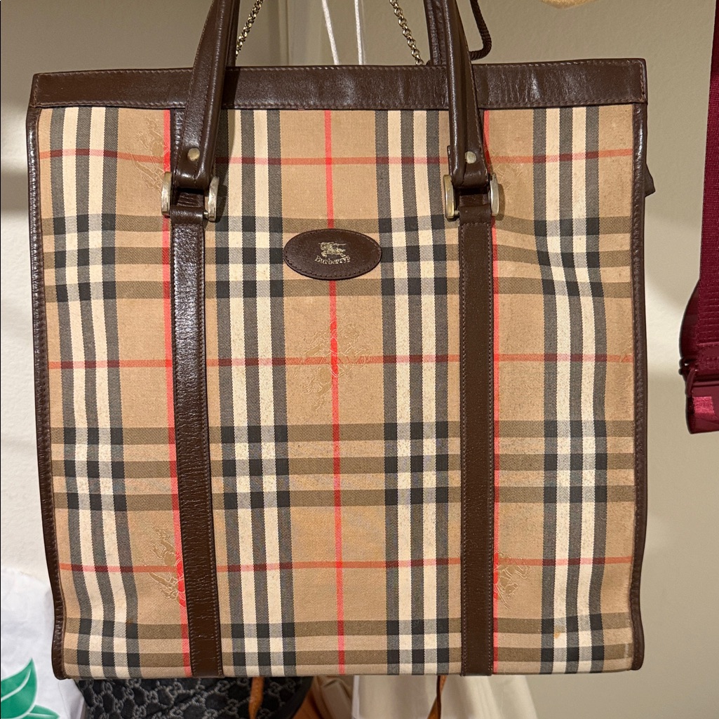 Burberry Tan And Brown Plaid Briefcase